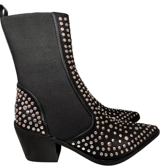 ShuShop Black Ankle Boots with Silver Studs - Picture 2 of 7